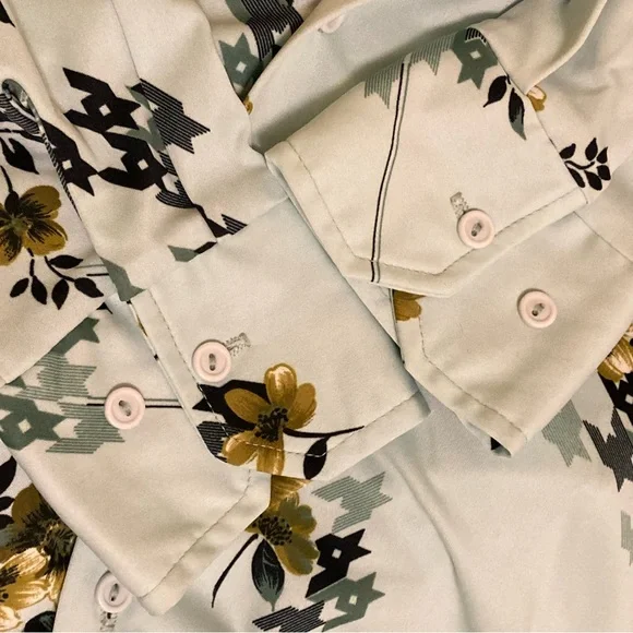 Vtg 1970s Mr. Jan Teal Green Floral Polyester Long Sleeve Disco Shirt Men’s L - Picture 6 of 10